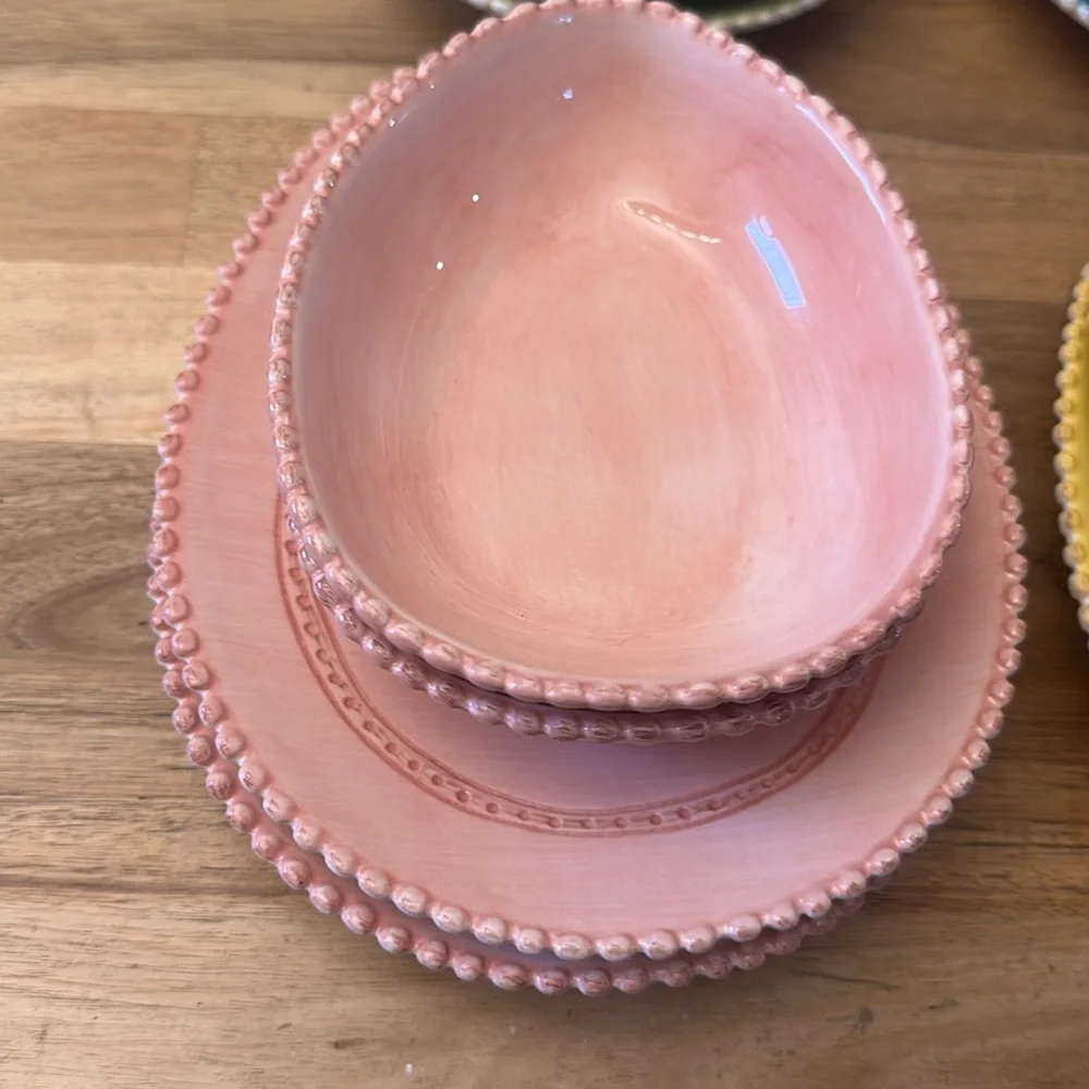 POTTERYBARN beaded egg plates set